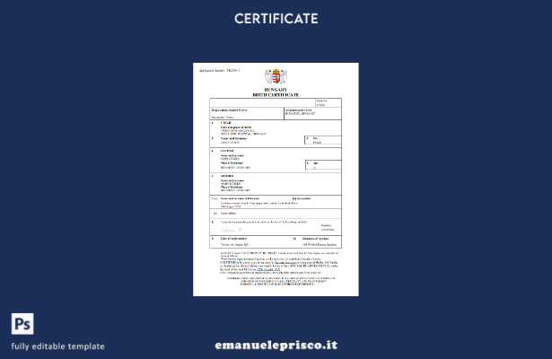 stile verificato Certificato di nascita dello stato di stato ungherese Modello W